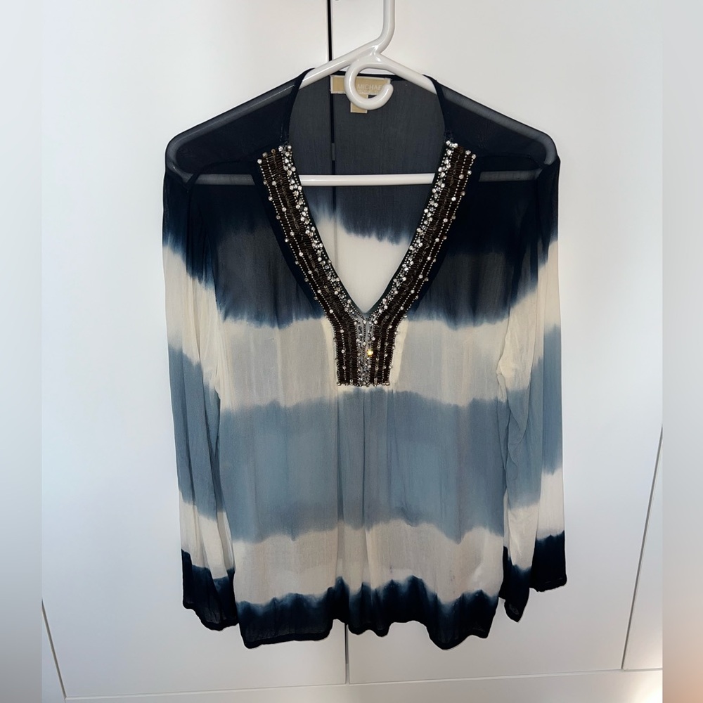 Michael Kors Elegant Blue and White Beaded Women's Top